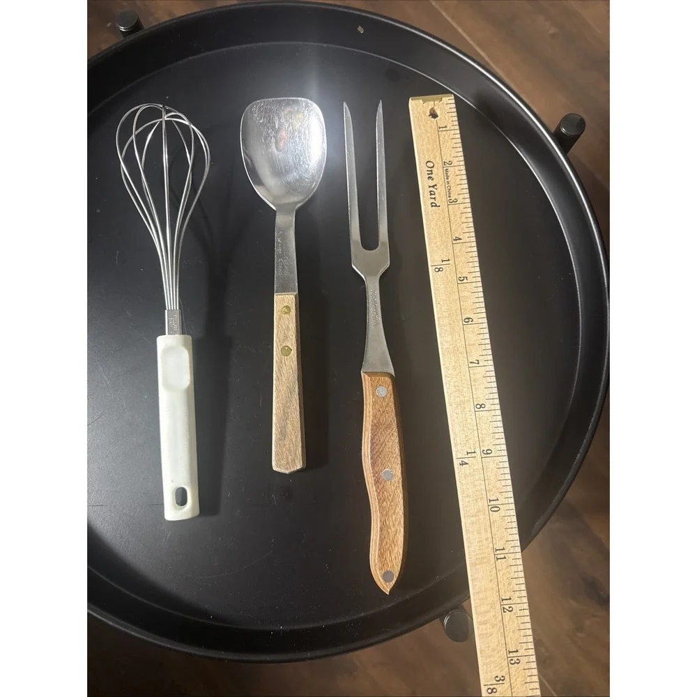 Vintage Interpur Kitchen Utensil Set Mixed Lot of 3 Wood Silver Whisk Spoon Fork